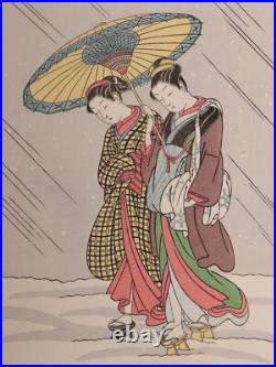 Japanese Woodblock Print'Suzuki Harunobu' Two Geisha Ukiyo-e By Adachi Hanga Japanese Woodblock Print'Suzuki Harunobu' Two Geisha Ukiyo-e By Adachi Hanga