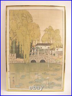 Japanese Woodblock Print Willow and Stone Bridge by Hiroshi Yoshida