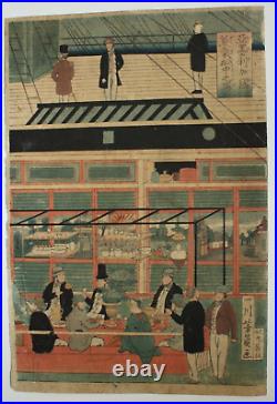 Japanese Woodblock Print Yokohama Foreigners American Ship