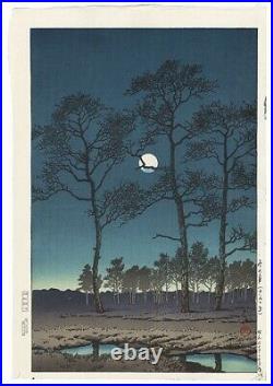 Japanese Woodblock Print by Kawase Hasui Winter Moon over Toyama Plain