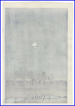 Japanese Woodblock Print by Kawase Hasui Winter Moon over Toyama Plain