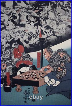 Japanese Woodblock Print /kuniyoshi /go Board Game/gohst