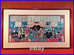 Japanese Woodblock Triptych Print TOYOKUNI III Kunisada Framed