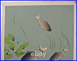 Japanese Woodblock by Bakufu Ohno Crucian Carp Familiar Fishes of Japan Series