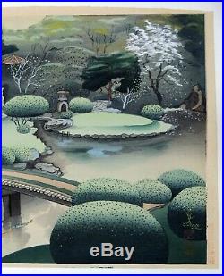 Japanese Woodblock by Bakufu Ohno Kurodani Garden in Kyoto circa 1950's