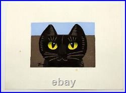 Japanese Woodblock by Tomoo Inagaki Black Cat