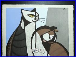 Japanese Woodblock by Tomoo Inagaki Two Cats Signed Limited Edition