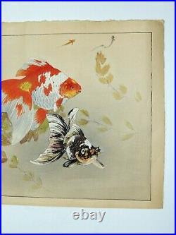 Japanese Woodblock by Tsuchiya Rakusan Goldfish and Medaka with Water-Milfoil
