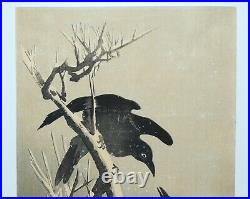 Japanese Woodblock by Yamamoto Shoun Crows in a Snowstorm