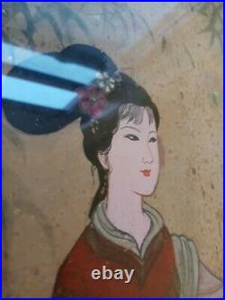 Japanese Woodblock print 12 x 25 Geisha Signed Framed, Gyokusen, Edo, vintage