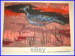 Japanese Woodblock print Blue Bird AOI TORI ARTISTTAMAMI SHIMA 1937-1999