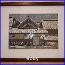 Japanese Woodblock print Masao Ido Old house in snow Limited Edition Autograph