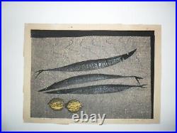 Japanese artist Tamami Shima woodblock print Fish and Lemons 1965 signed/framed