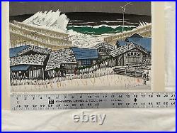 Japanese double oban woodblock print Junichiro Sekino Oceanfront Scene