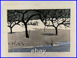Japanese double oban woodblock print Shiro Takagi Rural Winter Scene 1