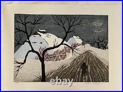 Japanese double oban woodblock print Shiro Takagi Rural Winter Scene 2