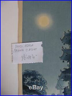 Japanese oban woodblock print Benji Asada Moon at Kiyomizu Temple 1950s