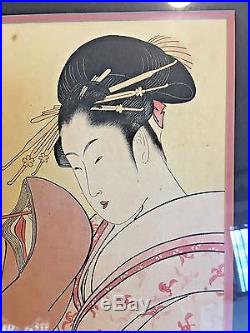 Japanese original woodblock EDO period 23 rare geisha girl framed matted