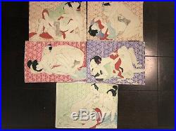 Japanese shunga woodblock prints. Lacquer painting. 10 prints. Very colorful