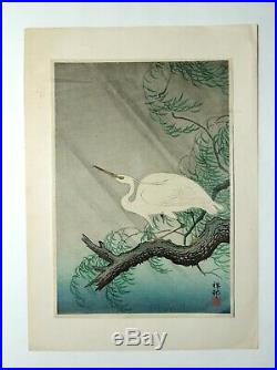 Japanese woodblock by Ohara Koson Egret on a Bough of a Willow Tree c. 1930