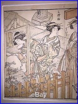 Japanese woodblock print 1776 Shigemasa fr book Seiro Bijin Awase Sugata Kagami