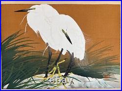Japanese woodblock print Egret and iris Rakuzan 1929 Bird Original Vintage