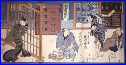 Japanese woodblock print Hokushu 1827 triptych Osaka print kamigata-e oban