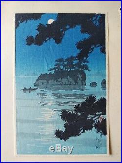 Japanese woodblock print. Kawase Hasui Moon at Matsushima Ca. 1930s