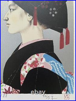 Japanese woodblock print Morita Kohei- Profile Of Rakuhoku Woman 1983