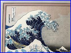 Japanese woodblock print Ukiyoe Hokusai Mt. Fuji GREAT WAVE And Frame