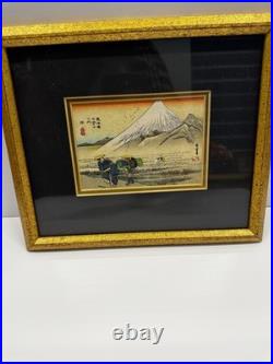 Japanese woodblock print Utagawa Hiroshige's Hara, My. Fuji in the Morning 5x5