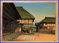 Japanese woodblock print by Kawase Hasui, A Farmhouse in Autumn, Ayashi, Miyagi