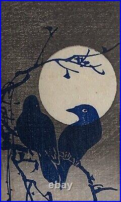 Japanese woodblock print crows in moonlight