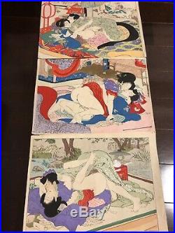 Japanese woodblock print shunga ukiyo-e antique EDO-MEIJI period 12 prints