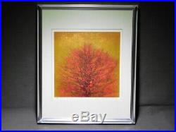 Joichi Hoshi Kozue (Aka) (Treetop red) Original Woodblock Print 1973 with frame