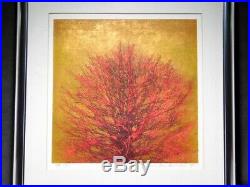 Joichi Hoshi Kozue (Aka) (Treetop red) Original Woodblock Print 1973 with frame