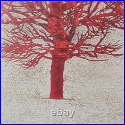 Joichi Hoshi Red Tree Woodblock Print 1974 Signed/Numbered 79/99 Kato Tokyo