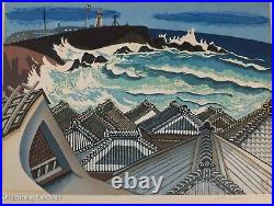 Junichiro Sekino Rare Japanese Woodblock Roof Top Sea Scape Signed & Fine! 3/3