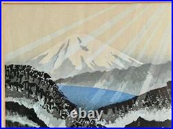 Junichiro Sekino Signed Original Woodblock Print Hakone Rare w Sun Rays Framed