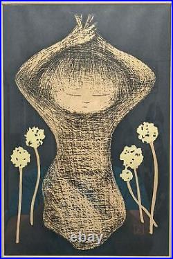 KAORU KAWANO (1916-1965) Woodblock Print Tanpopo HAND-SIGNED & FRAMED RARE