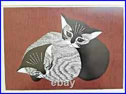 KAORU KAWANO Original VINTAGE Japanese Woodblock Print Cats