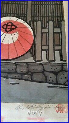 KATSUYUKI NISHIJIMA 1945- Original Japanese Wood Block Print Umbrellas 229/500