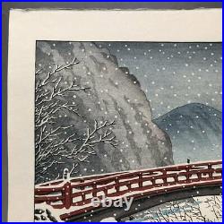 KAWASE HASUI Jaopanese Woodblock Print Art Snow at Shinkyo Bridge, Nikko