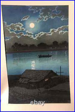 KAWASE HASUI Japanese Woodblock Print Full Moon at Arakawa River