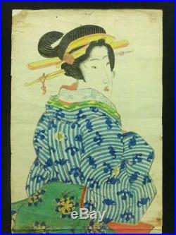 KEISAI EISEN Japanese Woodblock Print BIJIN Kimono Kanzashi Beauty EDO 21