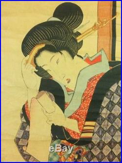 KEISAI EISEN Japanese Woodblock Print Hanging Scroll BIJIN Kimono Beauty EDO 31