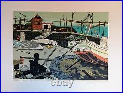 KITAOKA FUMIO 1979 #87/200 Signed Orig. Woodblock Print of Japanese Fishing Port