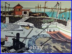 KITAOKA FUMIO 1979 #87/200 Signed Orig. Woodblock Print of Japanese Fishing Port