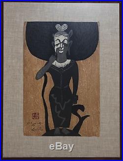 KIYOSHI SAITO-Japanese Modernist- Signed Lim. Ed Color Woodblock- Female Figure