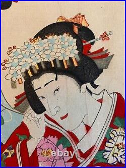 KUNICHIKA Japanese Woodblock Print Ukiyo-e Triptych Meiji